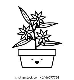 garden flowers and leafs in square pot kawaii character