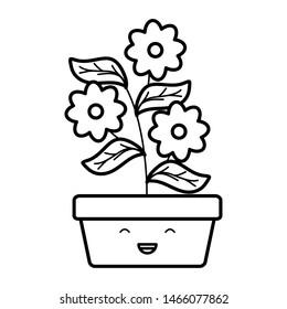 garden flowers and leafs in square pot kawaii character