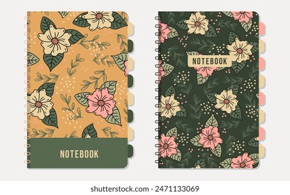 Garden flowers notebook cover collection - seamless floral pattern. Planner, cover, diary, notes, eps 10. vector	