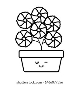 garden flowers plant in square pot kawaii character