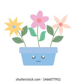 garden flowers plant in square pot kawaii character