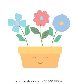 garden flowers plant in square pot kawaii character