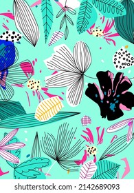 Garden flowers, plants,botanical, seamless pattern vector design for fashion,fabric, wallpaper, prints.