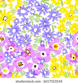 Garden Flowers. Seamless background for fabrics, textiles, packaging and wallpaper. Vector illustration