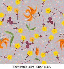 Garden flowers seamless pattern with lilium columbianum pattern