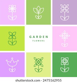 Garden Flowers - set of flowers - decorative design line element
