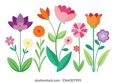 
garden flowers set isolated flat vector illustration on white background.