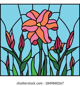 Garden flowers stained glass window vector illustratiom