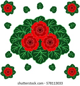 Garden flowers vector illustration . Floral composition with flowers and leaves in flat design style