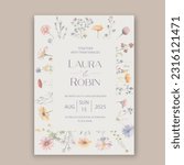 Garden Flowers Wedding Invitation Card Design, Wildflower Wedding Invite, Colorful Spring Floral Invitation Card