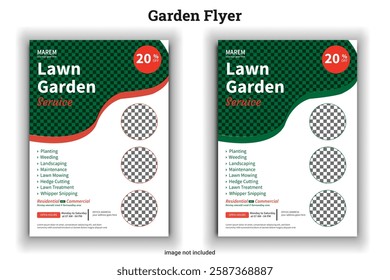 Garden FLyer ity co,lor is green Lawn Mower Garden or Landscaping Service Flyer Template. Business Flyer poster pamphlet brochure cover design layout background, A4 size leaflet, grass,