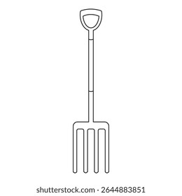 Garden fork or digging fork gardening tool in a line vector icon