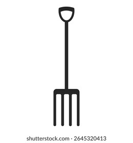 Garden fork or digging fork gardening tool in a silhouette vector icon