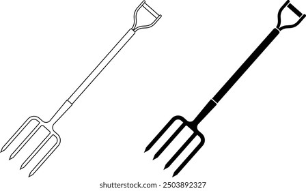 garden fork or digging fork icon set