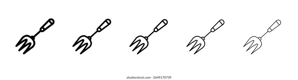 Garden fork icon thin outline logo mark set