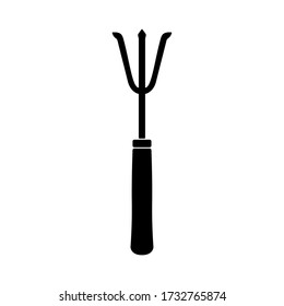 Garden fork icon. Vector illustration of a hand tool to loosen the ground, a small fork and a pitchfork.