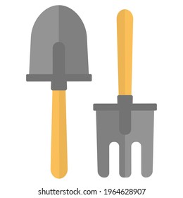 Garden fork and shovel icon isolated in white background. Flat vector illustration isolated on white background.