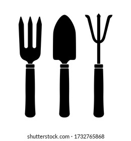 Garden fork and shovel icon. A set of small hand garden tools for digging and loosening the ground.