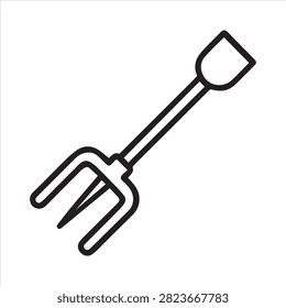 Garden fork with three prongs on a white background.