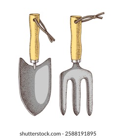 Garden fork and trowel vector illustration