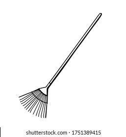 Garden forks. Garden fan pitchforks. Tools for earthworks and site cleaning. Vector illustration in Doodle style