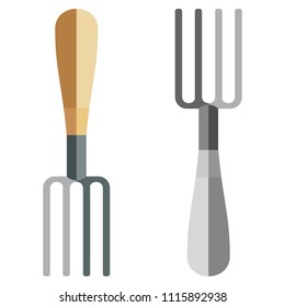 Garden forks, rake vector icon, flat style.