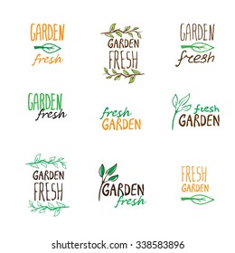 Garden fresh hand drawn logos. Brown, green, orange.