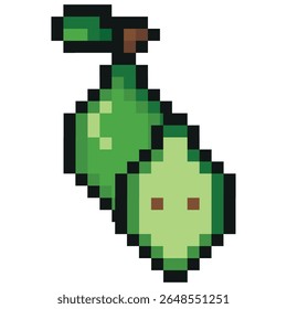 garden fruit in pixel art style namely green pear icon, retro 8-bit graphics style with visible square pixels and minimal color palette