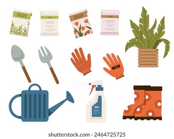 Garden furniture. Botanical garden. Concept of home gardening, flowers and plants at home and outdoor. Gardening equipment.