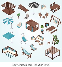 Garden Furniture Icon Set beauty canopy cloth