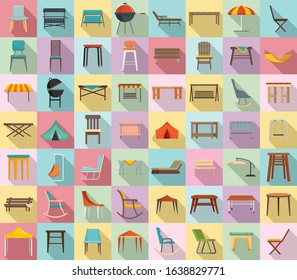 Garden furniture icons set. Flat set of garden furniture vector icons for web design