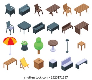 Garden furniture icons set. Isometric set of Garden furniture vector icons for web design isolated on white background