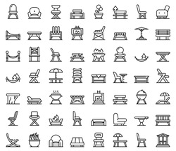 Garden Furniture Icons Set. Outline Set Of Garden Furniture Vector Icons For Web Design Isolated On White Background