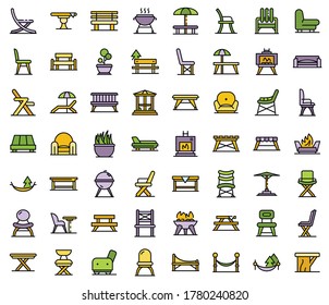 Garden furniture icons set. Outline set of Garden furniture vector icons thin line color flat on white