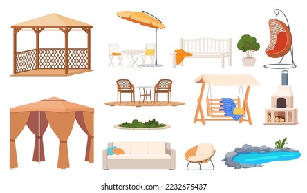 Garden furniture for outdoor recreation. Furniture for the backyard, summer terrace. Vector illustration