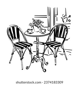 garden furniture, table and two chairs vector illustration. table for two doodle sketch