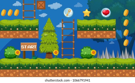 Plantilla de juego de jardín en la ilustración de punto de inicio