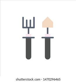 Garden, Gardener, Rake, Shovel  Flat Color Icon. Vector icon banner Template. Vector Icon Template background
