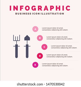 Garden, Gardener, Rake, Shovel Solid Icon Infographics 5 Steps Presentation Background. Vector Icon Template background