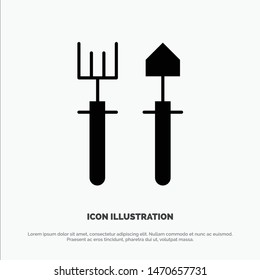 Garden, Gardener, Rake, Shovel solid Glyph Icon vector. Vector Icon Template background