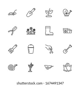 Garden, Gardening outline icons set - Black symbol on white background. Communication, Garden, Gardening Illustration Symbol - lined simplicity Sign. Flat Vector thin line Icon - editable stroke