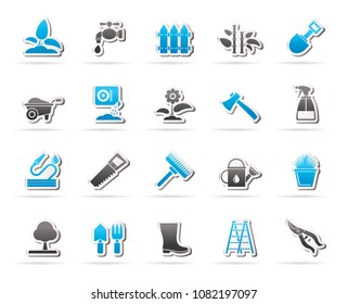 Garden and gardening tools icons - vector icon set