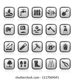 Garden and gardening tools icons - vector icon set