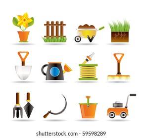 Garden and gardening tools icons - vector icon set