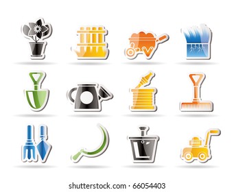 Garden and gardening tools icons - vector icon set