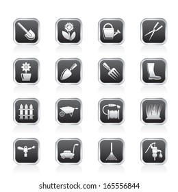 Garden and gardening tools and objects icons - vector icon set