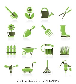 Garden and gardening tools and objects icons - vector icon set