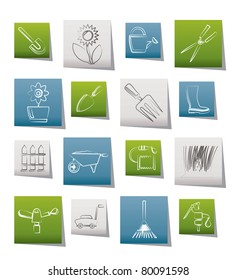 Garden and gardening tools and objects icons - vector icon set