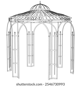 Garden Gazebo outline vector illustration. Perfect for artistic projects, decor ideas, and graphic designs. Elegant Antique Decor Illustration 