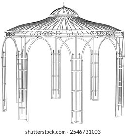 Garden Gazebo outline vector illustration. Perfect for artistic projects, decor ideas, and graphic designs. Elegant Antique Decor Illustration 